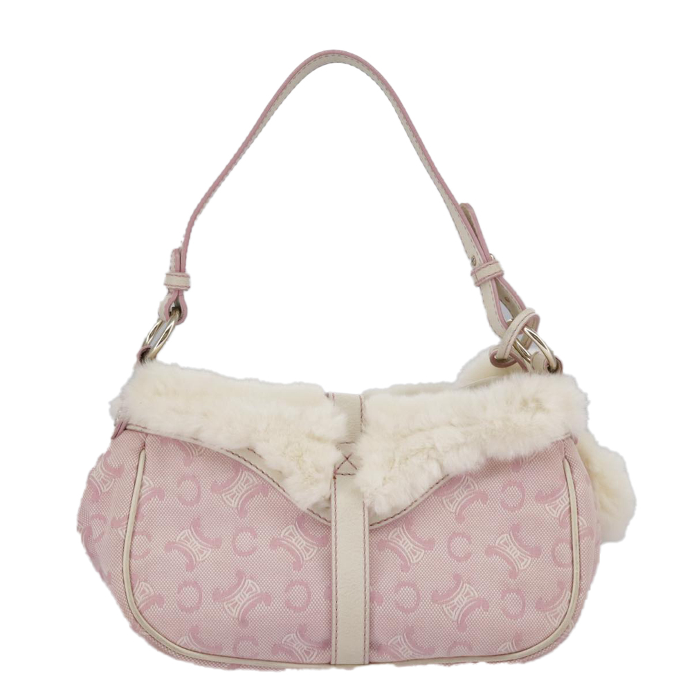 CELINE Paris Macadam Canvas Shoulder Bag Pink Gold Auth 96940 - Picture 3 of 16